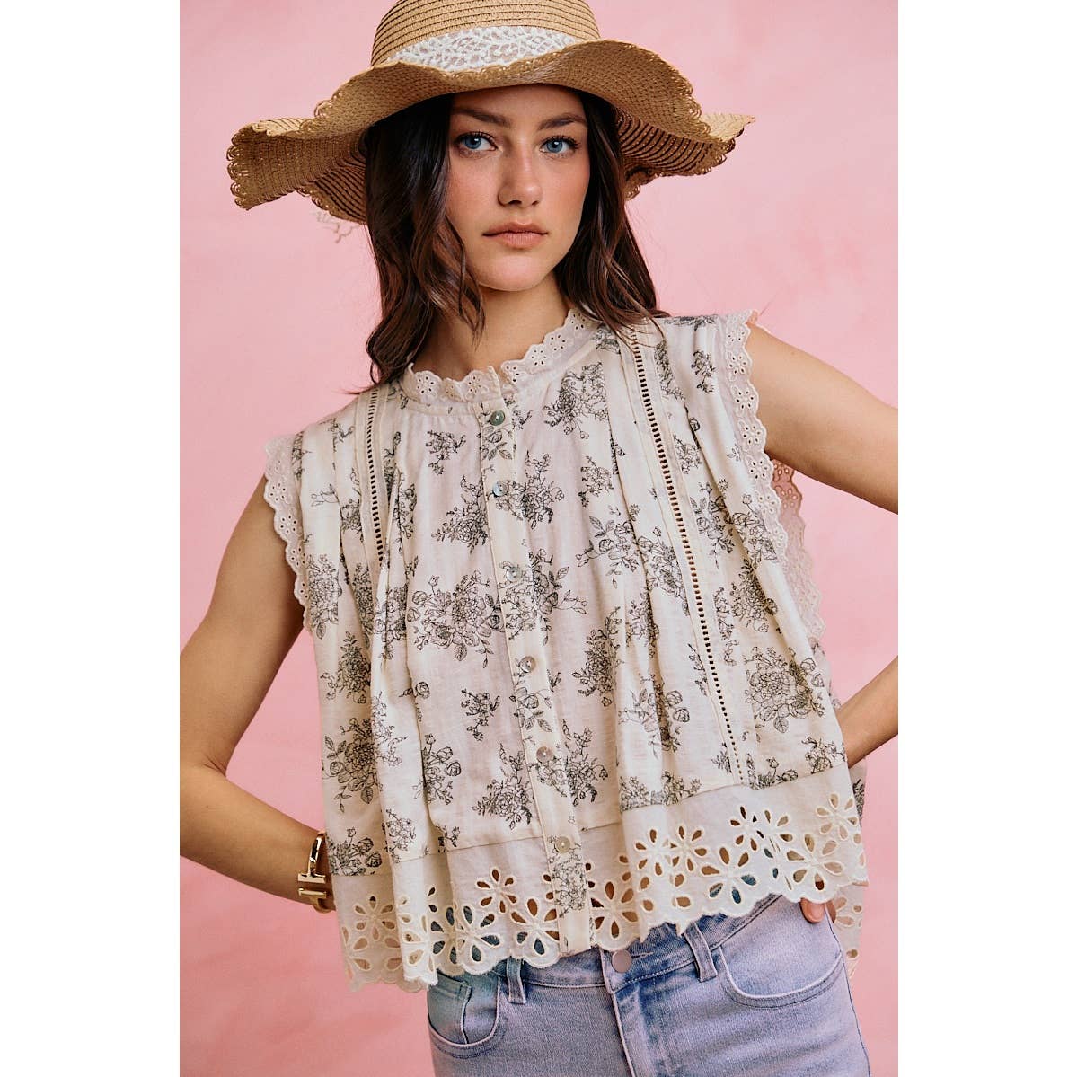 VINTAGE FLORAL BUTTON BLOUSE