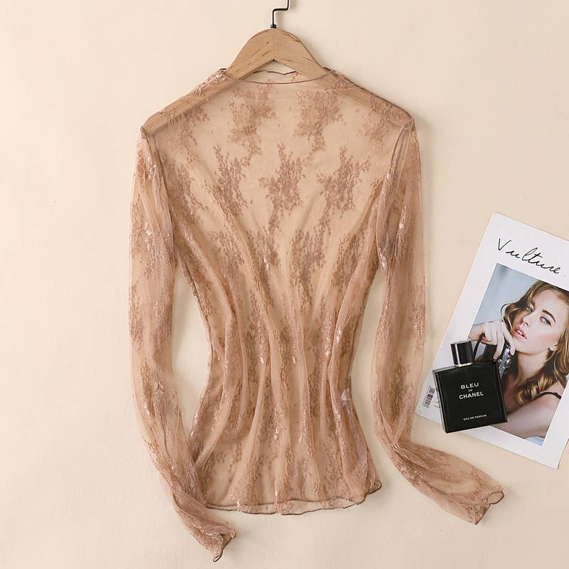 Semi Sheer Mesh Floral Lace
