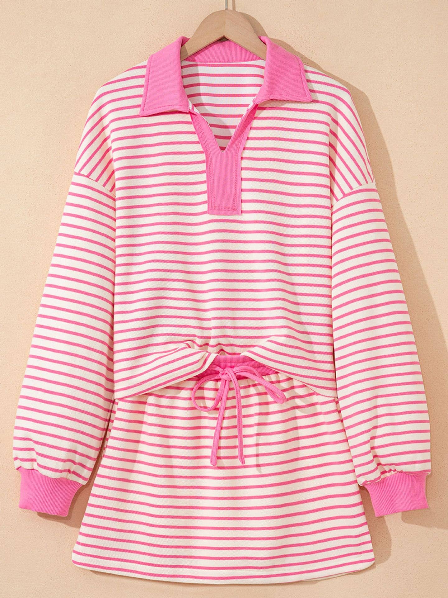 Long sleeve stripe sweatshirt & built in shorts skirt set